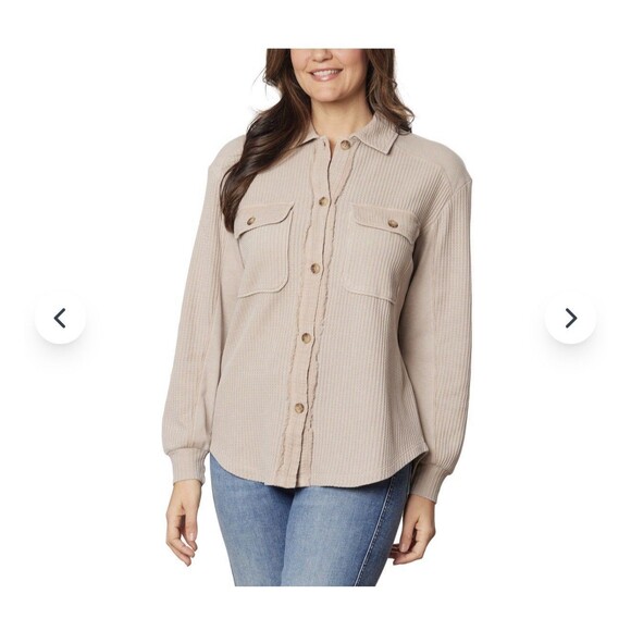 NWT Briggs Shirt Tan Waffle Button-Front Long Sleeves Relaxed Fit L Large - Picture 1 of 6